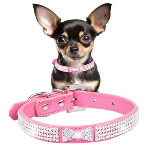 Hundehalsband für Hündinnen, glitzernde Diamanten, Strasssteine, Kristall, glitzernd, für Mädchen, Welpen, Halsbänder für XXS, XS, kleine und mittelgroße Rassen, Größe L, Hot Pink von YOUALSO