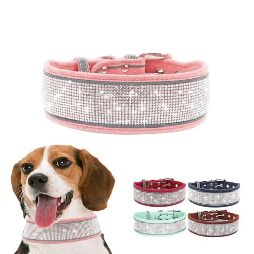 Hundehalsband für Mädchen, glitzernde Strasssteine, Glitzer, Kristall, ausgefallen, reflektierend, weich, für kleine, mittelgroße und große Hündinnen, Rosa, L breit, 5,1 cm von YOUALSO