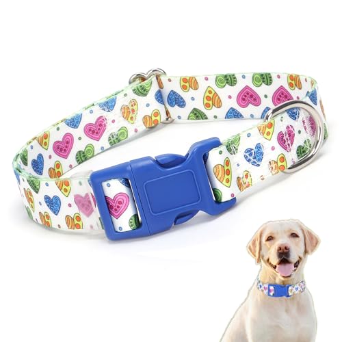 Hundehalsband für Mädchen, hübsches Herzmuster, Schnellverschluss-Schnalle, weiches Nylon, Valentinstagsgeschenk für XS, S, M, L, Hündinnen, große Hunde, große Katzen, Weiß, XL von YOUALSO