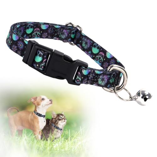 Hundehalsband für kleine Hunde mit Glöckchen, hübsches cooles Katzenhalsband, kleine Welpenhalsbänder mit Glöckchen für XXS, XS, kleine Haustiere, Jungen, Kätzchen, kleines Tier, Schwarz, Größe S von YOUALSO