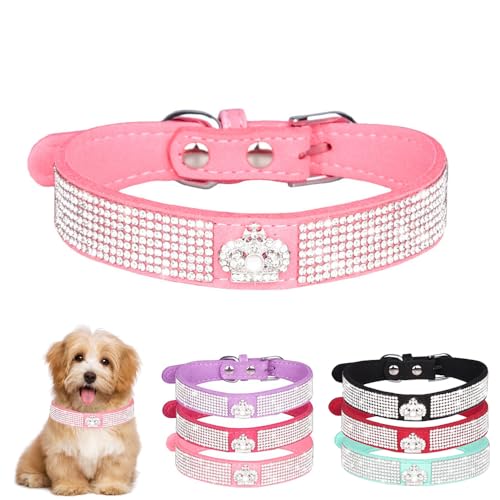 Hundehalsband für kleine Hunde mit Krone und Strass, hübsches Glitzer-Schmuckstück, glitzernde Diamant-Welpenhalsbänder für XXS, XS, kleine, mittelgroße Haustiere, Mädchen, Hunde, weibliche Katzen, von YOUALSO