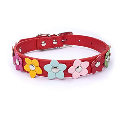 Hundehalsband mit Blume, schickes buntes Blumenmuster, Kunstleder, niedliches Mädchen-Welpenhalsband für XS, kleine, mittelgroße Rassen, Hündinnen, kleine Katzen, Größe S von YOUALSO