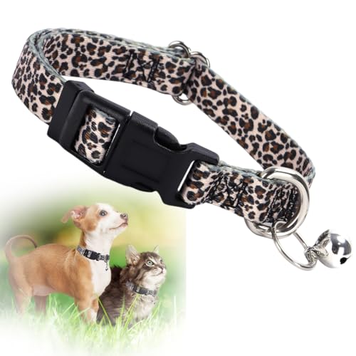 Hundehalsband mit Leopardenmuster, mit Glöckchen, hübsches Geparden-Mädchen, Kätzchen-Halsband, kleine Welpenhalsbänder mit Glöckchen, für XXS, XS, kleine Haustiere, Hündinnen, Katzen, Kleintiere, von YOUALSO