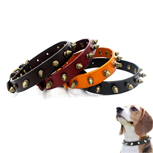 Spiked Hundehalsband für kleine Hunde, weiche erste Schicht, Rindsleder, Pilze, Nieten, Nieten, Nieten, Hunde, Katzenhalsbänder, Rot, L von YOUALSO