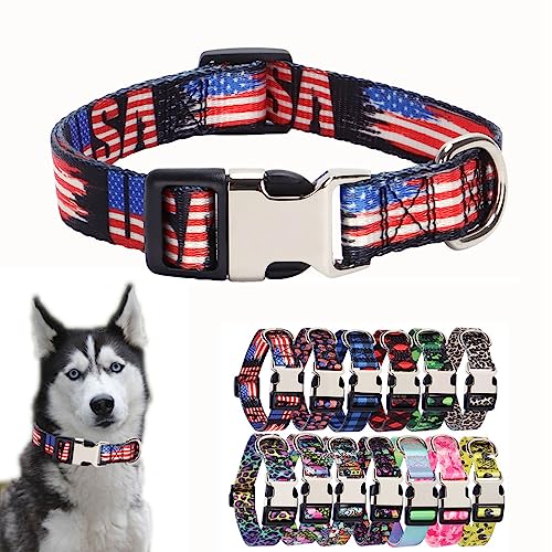 Hundehalsband mit amerikanischer Flagge, hübsches Muster, USA-Hundehalsband, Metallschnalle, langlebig, weich, für Jungen, Welpen, Halsbänder für XS, S, M, L, für Haustiere, männliche Hunde und von YOUALSO