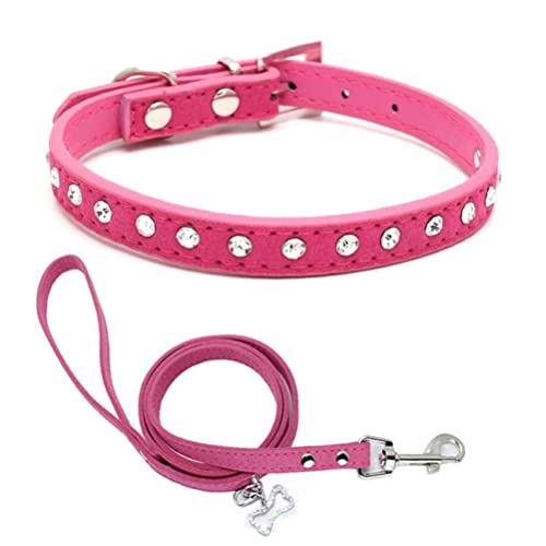 Welpen Halsband Und Leine Set, Glitzer Strasssteinen Strass Glitzersteine Kristall Hundehalsband Welpenhalsband heißes Pink Xs von YOUALSO