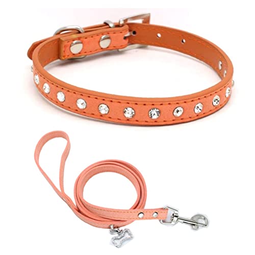 Hundehalsband und Leine, Set mit Kristalldiamanten, bunt, glitzernd, für kleine Katzen, Orange, Größe S von YOUALSO