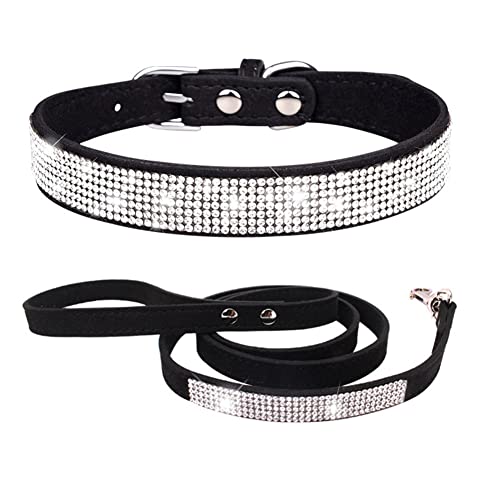 Hundehalsband und Leine, Set mit Strass-Schleife, Knoten, Kristall, Diamant, bunt, glitzernd, für Mädchen, Welpen, Katzen, Schwarz, Größe M von YOUALSO