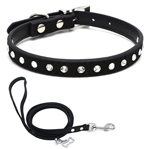 Welpen Halsband Und Leine Set, Glitzer Strasssteinen Strass Glitzersteine Kristall Hundehalsband Welpenhalsband Schwarz M von YOUALSO