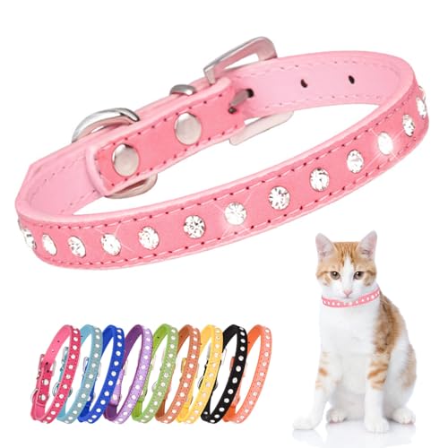 Kleine Hunde Hundehalsband Leuchtend, Halsband Hund Klein Mit Kristalldiamanten Glitzernd Kristall Halsung Hund Diamant Bling Welpenhalsband Welpe HundehalsbäNder,Rosa XXS von YOUALSO