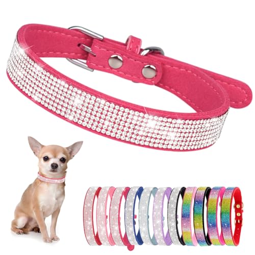 Hundehalsband Kleine Hunde, Halsband Welpe Mit Strass Perlen Glitzer Kristall Steine MäDchen Halsband Katze HüNdin Strasssteinen,Heißes rosa XS von YOUALSO