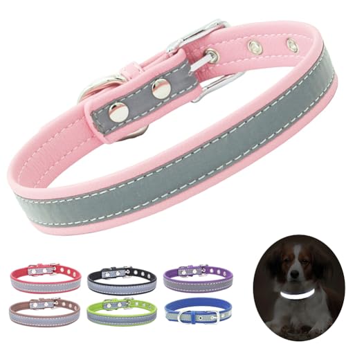 Reflektierendes Hundehalsband für Welpen, sicherer bei Nacht, für Mädchen und Katzen, Rosa, Größe XL von YOUALSO