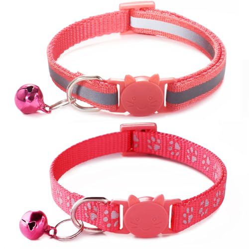 Rotes Katzenhalsband mit Glöckchen, reflektierendes Kätzchenhalsband mit Glöckchen, Katzenhalsband für Mädchen, Katzen, Jungen, Kätzchen, 2 Stück von YOUALSO