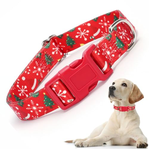 Rotes Weihnachts-Hundehalsband für mittelgroße Hunde, Weihnachten, Welpenhalsband, Urlaub, Schnellverschluss-Schnalle, Mädchen-Hundehalsband für kleine, mittelgroße und große männliche Hunde, Größe M von YOUALSO