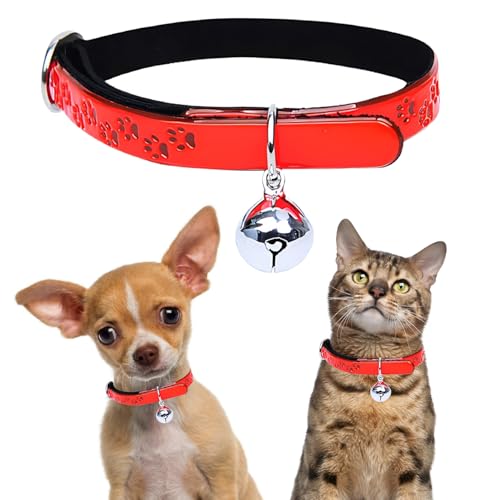 Rotes Welpenhalsband mit Glöckchen, helles Polyurethan, reflektierend, mit Glöckchen, für XXS, XS, kleine Hunde, Mädchen, Jungen, kleine Haustiere, Kätzchen von YOUALSO