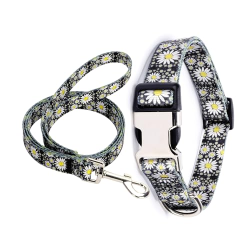 Welpenhalsband und Leine, Set für den täglichen Outdoor-Spaziergang, Laufen, Training, Design für extra kleine Jungen, Mädchen, Hunde, Katzen, Haustiere, (Little Daisies XS) von YOUALSO