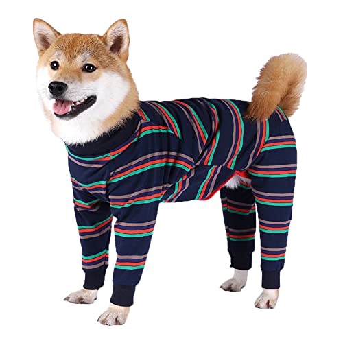 Hundebekleidung Haustier Große Hunde Langärmelig Overall Nachtwäsche Onesie Hundepyjamas für mittelgroße Hunde Große Hunde Indoor Outdoor,Blau,3XL von YOUCAI