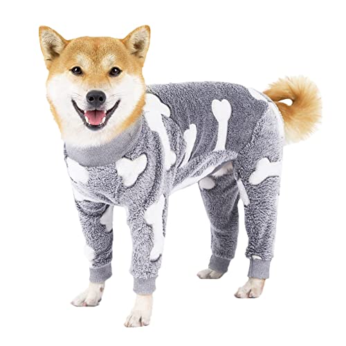 Hundepullover, Hunde-Sweatshirt, weiche Fleece Winterjacke, Warme Wintermäntel Pullover Fuzzy Welpen Kleidung Haustier-Pyjama, PJS-Hundeoverall für mittelgroße und große Hunde,Grau,S von YOUCAI