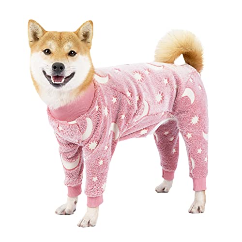 Hundepullover, Hunde-Sweatshirt, weiche Fleece Winterjacke, Warme Wintermäntel Pullover Fuzzy Welpen Kleidung Haustier-Pyjama, PJS-Hundeoverall für mittelgroße und große Hunde,Rosa,L von YOUCAI