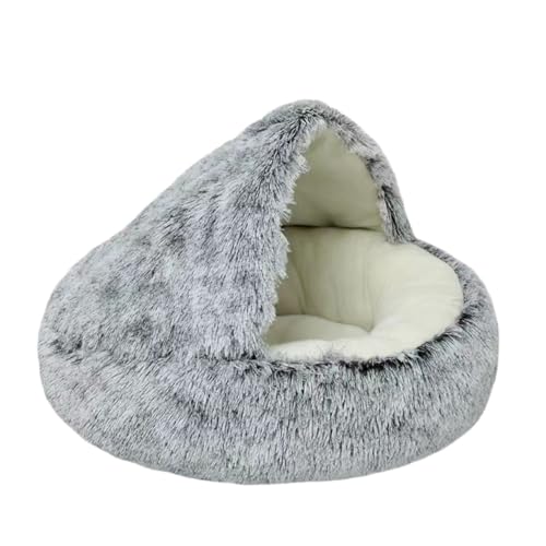 YOUCAI Hundebett Flauschige Hundebett Rund Hundesofa Flauschig Katzenbett Haustierbett mit Kapuze, Rutschfestes Hundebett Waschbar,Grau1,40cm von YOUCAI