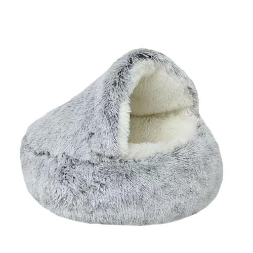 YOUCAI Hundebett Flauschige Hundebett Rund Hundesofa Flauschig Katzenbett Haustierbett mit Kapuze, Rutschfestes Hundebett Waschbar,Grau2,40cm von YOUCAI