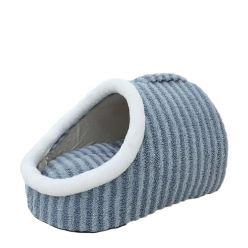 YOUCAI Hundebett Katzenbett mit Griff, Hundehöhle mit versteiftem Dach, Hundehütte Katzenkissen mit Weicher Matratze Plüsch Verdicktes Warmes Hundekorb Waschbar rutschfest Hundebetten,Blau,45x30x25cm von YOUCAI