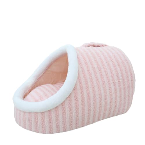 YOUCAI Hundebett Katzenbett mit Griff, Hundehöhle mit versteiftem Dach, Hundehütte Katzenkissen mit Weicher Matratze Plüsch Verdicktes Warmes Hundekorb Waschbar rutschfest Hundebetten,Rosa,60x30x25cm von YOUCAI