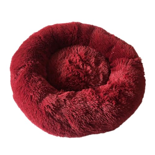 YOUCAI Hundebett Rund Hundekissen Hundesofa Katzenbett Fauschig Kuscheliges Plüsch Haustierbett Hundekissen Waschbar Katzenbett für Kleine, Mittelgroße Große Haustiere,Weinrot,40cm von YOUCAI