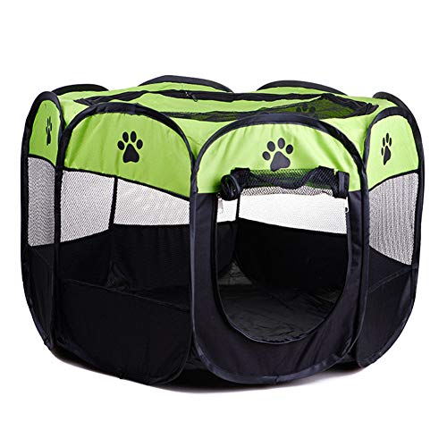 YOUCAI Welpenlaufstall Hundehütte Tierlaufstall Freilaufgehege Faltbares Haustier Zelt 8-Panel Mesh Haus Hundelaufstall Wasserdichtes Zelt für Kleintiere wie Hunde, Katzen,Grün,M von YOUCAI