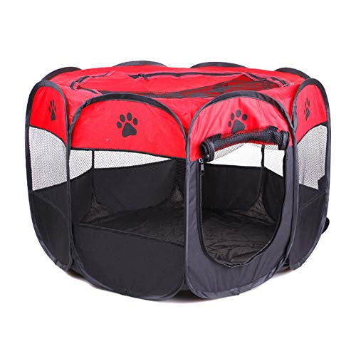 YOUCAI Welpenlaufstall Hundehütte Tierlaufstall Freilaufgehege Faltbares Haustier Zelt 8-Panel Mesh Haus Hundelaufstall Wasserdichtes Zelt für Kleintiere wie Hunde, Katzen,Rot,M von YOUCAI