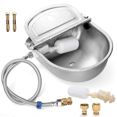 YOUEON AutomaticDog Wassernapfspender mit Schwimmerventil & Schnellanschluss-Adapter, 2,5 l Edelstahl-Wassertrog mit Rohrschlauch, Outdoor-Bewässerung für Nutztiere, Huhn, Kuh, Pferd von YOUEON