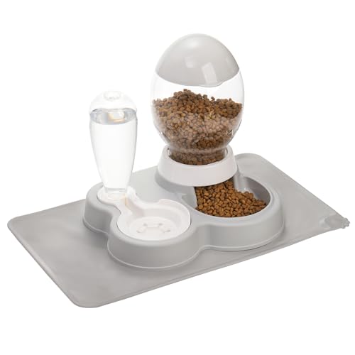 YOUEON Automatischer Katzenfutterspender und Wasserspender Set, 2 in 1 Schwerkraft Pet Feeder und Waterer mit Haustierfuttermatte, Katzenfutter und Wassernapf Set für Katzen und kleine Hunde Welpe, von YOUEON