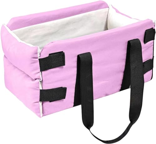 Weicher Hunde-Autositz, Konsolen-Autositz mit abnehmbarem Kissen und Sicherheitshaken für Welpen und Katzen unter 6,8 kg, tragbare Reisetasche (43 x 21 x 22 cm) (Rosa) von YOUGANG