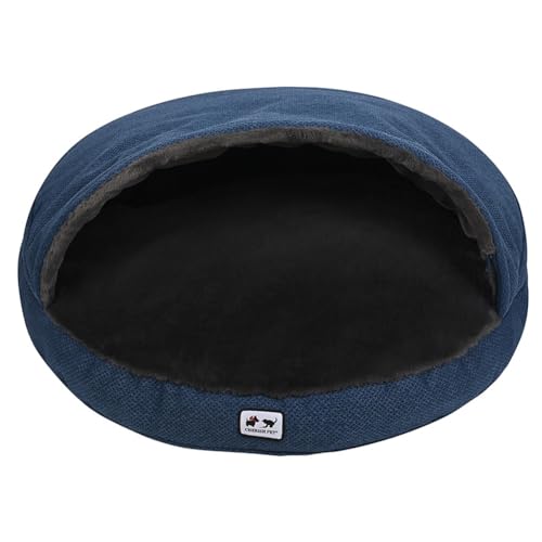 YOUGANG Großes Hundebett, Fleece-Plüsch, Haustiernest mit Kapuze, Winter, warme Höhle, Schlafnest für Welpen, Kätzchen, Kaninchen, ultraweiches Plüschkissen (Blau, Größe XL - 114 cm) von YOUGANG