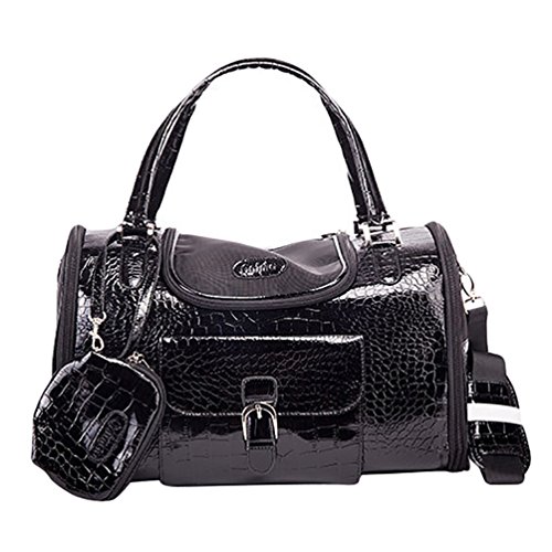 YOUJIA Hund Katze Tragetaschen Handtasche Faux Krokodil Muster Haustier Tasche Tragetasche Handtasche mit Geldbörse L (40 * 26 * 20cm), Schwarz von YOUJIA