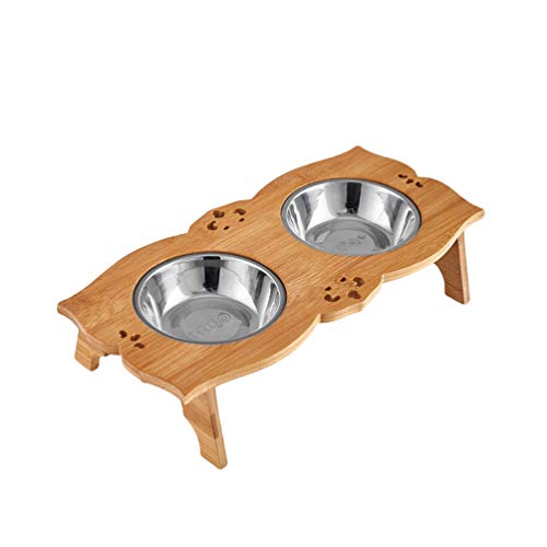 YOUJIAA Futternapf Trinknapf 2 Edelstahl Hundenäpfe Futterstation Hundebar Napfunterlage Schüssel für Hunde und Katzen - Bambus, 36.3 * 18 * 8cm /12 * 3.2cm von YOUJIAA