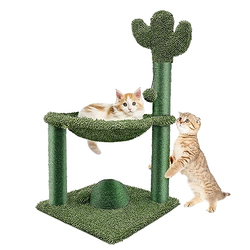80,9 cm Kaktus-Kratzbaum mit Hängematte, Sisal-Katzenkratzer, Katzenturm mit baumelndem Ball, kleiner Katzenbaum für drinnen große Katzen und Kätzchen von YOUMI