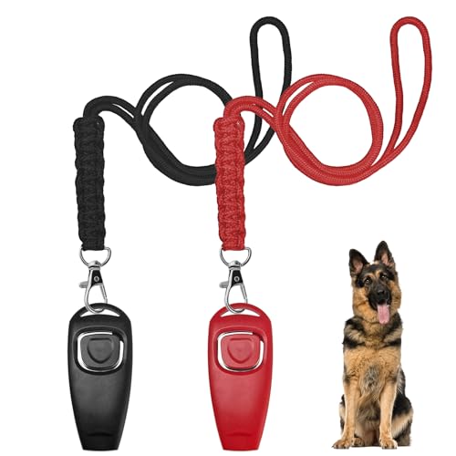 YOURKAY 2 Stück Hundepfeife, Hundetraining, Zubehör, 2-in-1 Clicker für Hunde, mit handgeflochtenem Kordelzug (Rot + Schwarz) von YOURKAY