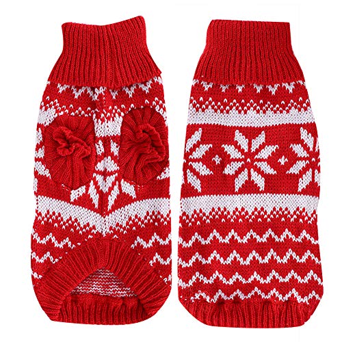 Haustierkleidun Pullover Haustier Weihnachtskleidung Kostüm Rot Warme Schneeflocke-Muster Welpe Weihnachten Outfits Winter Rollkragen Strickwaren von YOUTHINK