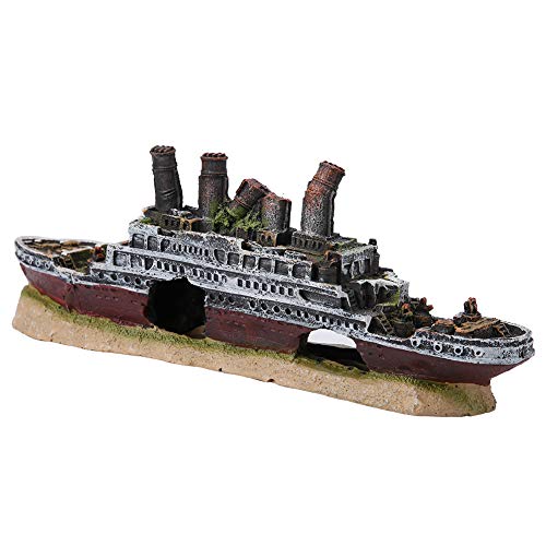 YOUTHINK Aquarium Shipwreck Decoration, kleine Fische, die Ornament für 10 Gallonen Süßwasser Salzwasser Aquarium (28 * 10 * 6 cm) von YOUTHINK