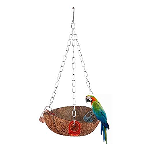 YOUTHINK Natürliche Kokosnussschale Vögel Schaukel Spielzeug Höngender Korb Sling Mit Acrylringen für Eichhörnchen Papagei Wellensittich Sittich Nymphensittich Conure Lovebird Finch Cockatoo von YOUTHINK