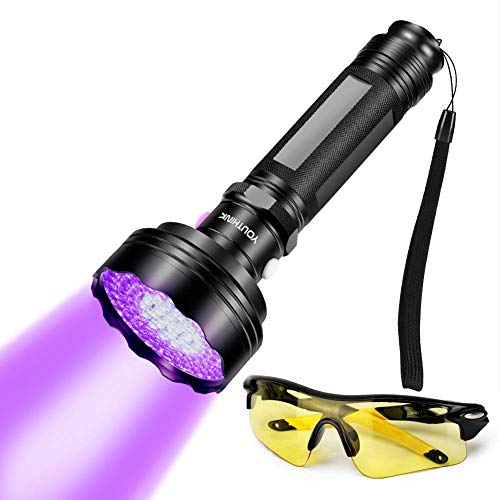 YOUTHINK -Taschenlampe, Upgraded 100 LED Pet Urin Detector 395nm -Licht Scorpion Light Torch Lampe mit -Sonnenbrille für Hunde- / Katzenurin Trockenflecken Bettwanze von YOUTHINK