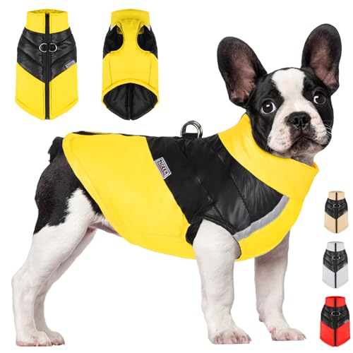 YOUYIKE Hundemantel für Hunde, Hundekleidung, Hundemantel Wasserdicht Hundejacke Winter Warme Jacke für Kleine Mittelgroße Hunde Hundebekleidung Warm Haustier Kleidung für Kaltes Wetter (Gelb, XL) von YOUYIKE