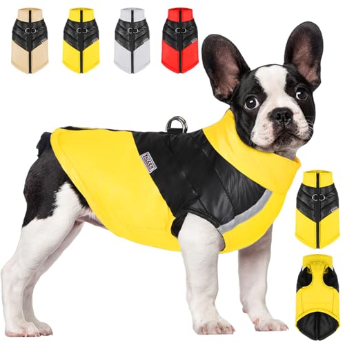 YOUYIKE Welpen Jacken Warm, Warme Haustier Jacke, Halbtarnung Hundemantel Hundejacke Wasserdicht, Haustier Kleidung Winterjacke Hunde Mantel für Kleine Mittlere (Gelb, L) von YOUYIKE