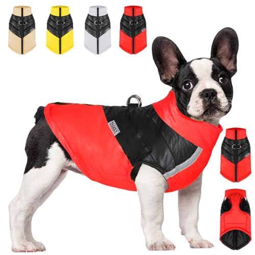 YOUYIKE Hundemantel Wasserdicht Hundejacke Winte Hundejacke Mit Reflektierenden Streifen, Geeignet FüR Nachtwanderung Hundejacke Mit Geschirr Entwickelt FüR Hundejacke GroßE Hunde Design (Rot, L) von YOUYIKE