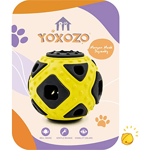 YOXOZO Hundespielzeug, Jingle Bell Innen für Geschenk, Gummi Quietschspielzeug, interaktiver Smart Ball mit Löchern, ideal für Welpen, kleine, mittelgroße und blinde Hunde, 6,3 cm (Gelb Schwarz) von YOXOZO