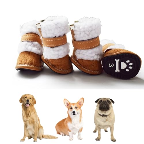 YPDOPORA 2 Paar Haustier-Schneestiefel, Hundeschuhe Für Kleine Und Mittelgroße Hunde, Hunde-Regenstiefel, Hunde-Baumwollschuhe, Warme Welpenstiefel, Hunde-Winterstiefel, Haustier-Schneeschuhe,Braun,L von YPDOPORA