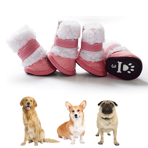 YPDOPORA 2 Paar Haustier-Schneestiefel, Hundeschuhe Für Kleine Und Mittelgroße Hunde, Hunde-Regenstiefel, Hunde-Baumwollschuhe, Warme Welpenstiefel, Hunde-Winterstiefel, Haustier-Schneeschuhe,Rosa,L von YPDOPORA