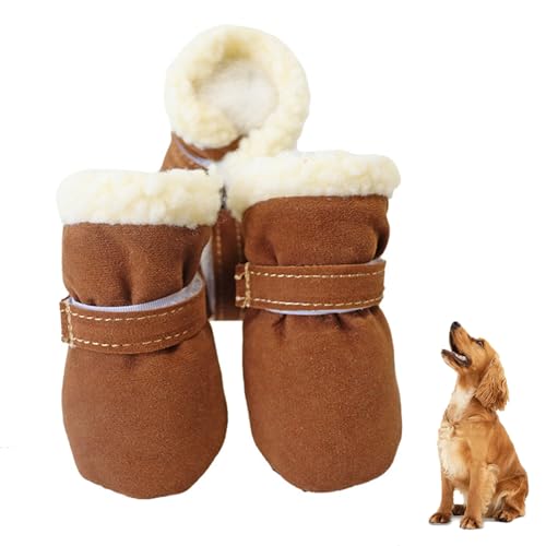 4 Stück Haustier-Schneestiefel, Plus Samtwarme Einfarbige Farbe, Verhindern Kälte Und Winddichte Stiefeletten, Rutschfeste Schuhe, Haustier-Hundestiefel Für Kleine, Mittelgroße Hunde,Braun,XL von YPDOPORA