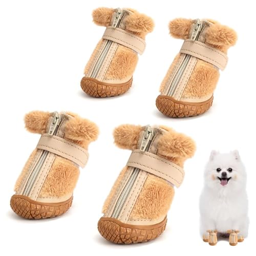 YPDOPORA Fleece-Hundestiefel Für Den Winter, Warme Fleece-Schneeschuhe Für Welpen Mit Rutschfester Gummisohle, Hundeschuhe Für Kleine Hundestiefel Oder Winterliche Hartholzböden,A,L von YPDOPORA